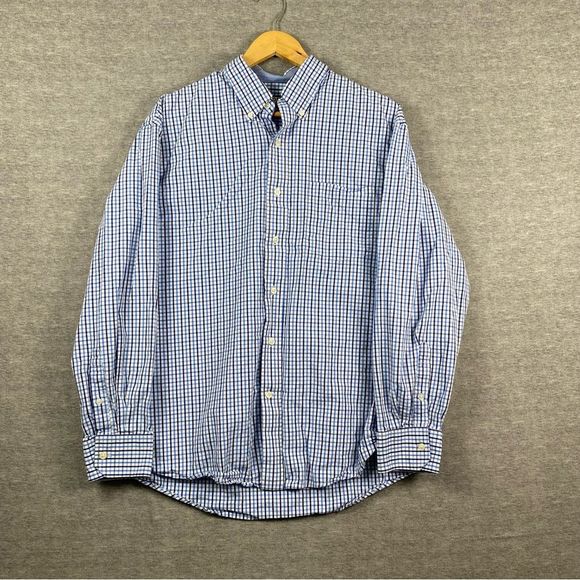 Izod‎ Mens Blue/Black Gingham Plaid Long Sleeve Button Down Size Large - Picture 1 of 11